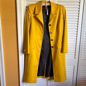 Yellow Women's Coat with Polka Dot Lining